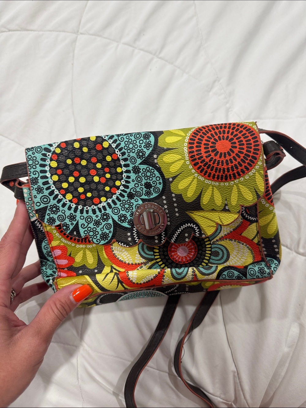 Vera Bradley Floral Crossbody Bag in Teal, Lime & Orange
